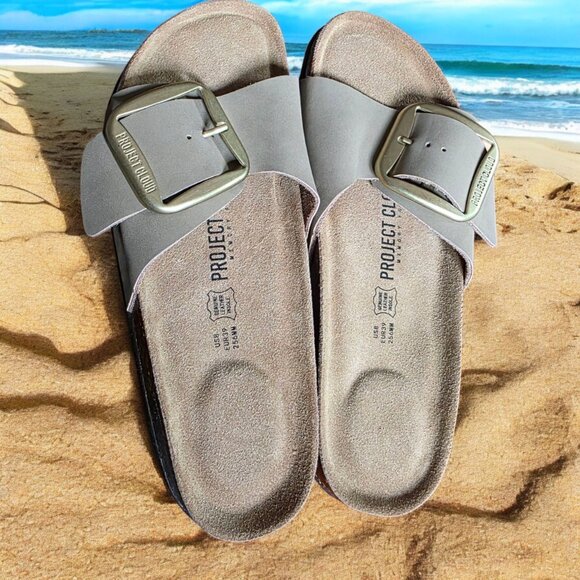 NWOT PROJECT CLOUD ( 8 ) Tan Leather Upper Suede Insole Cork Footbed Sandal - Picture 2 of 12